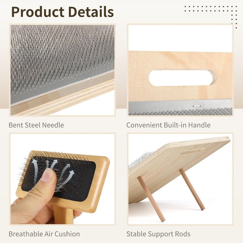 Varku 5 PCS Wool Blending Board Set, Yarn Carding Board with Bent Steel Needles, 2 Sizes Wooden Carding Brushes, 2 Wooden Sticks, Felted Wool Carder for DIY Projects, Wool Comb for Mixing - Image 3